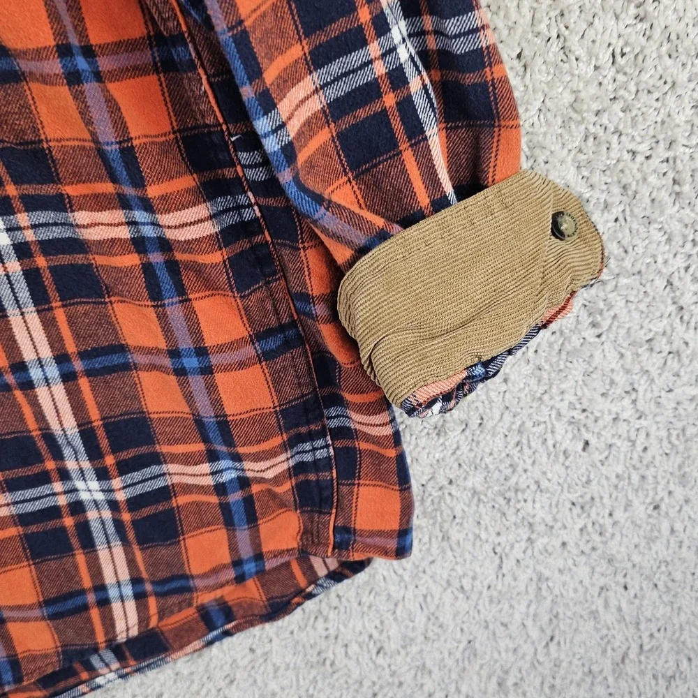 Legendary Whitetails Flannel Shirt Sz 2XLT Orange Plaid Fall Corduroy Trim Buck